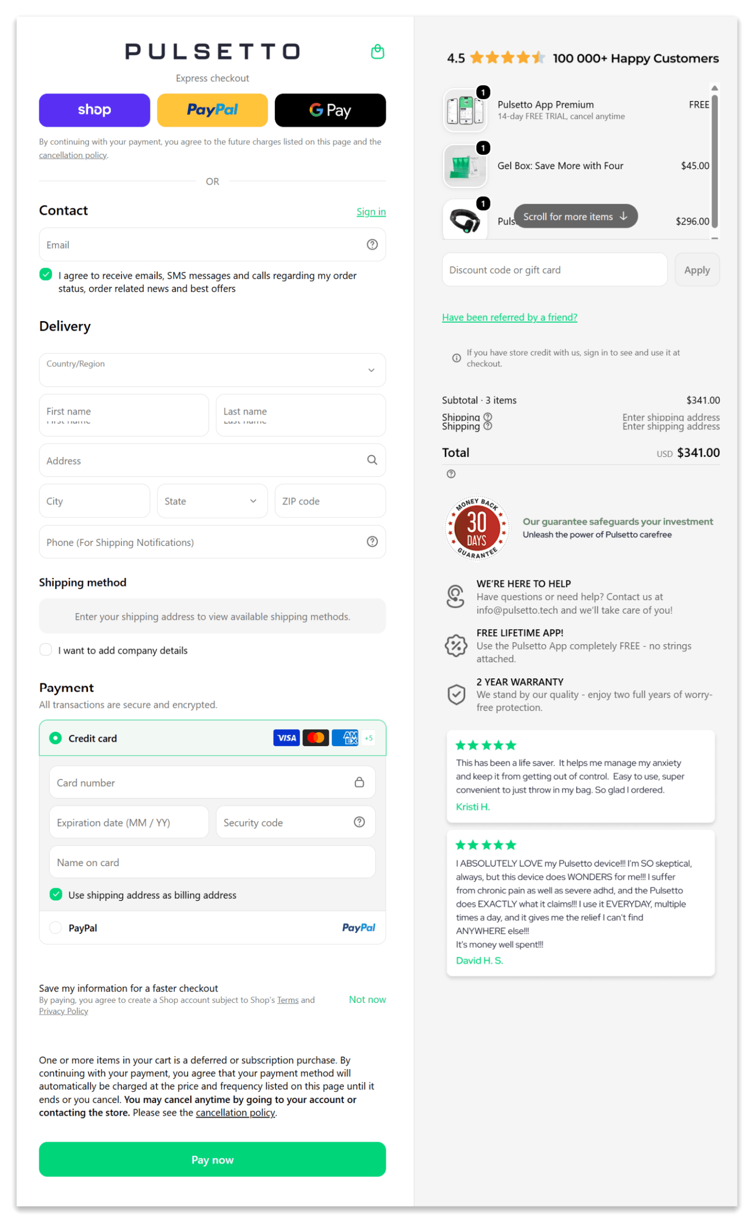 Pulsetto Secure Checkout Page